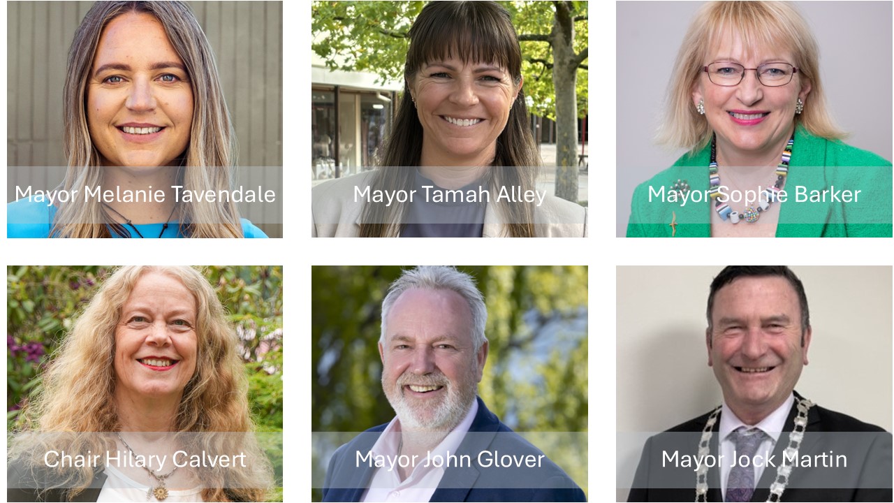 Members of the Otago Mayoral Forum — the region's five Mayors and the Chair of the Otago Regional Council
